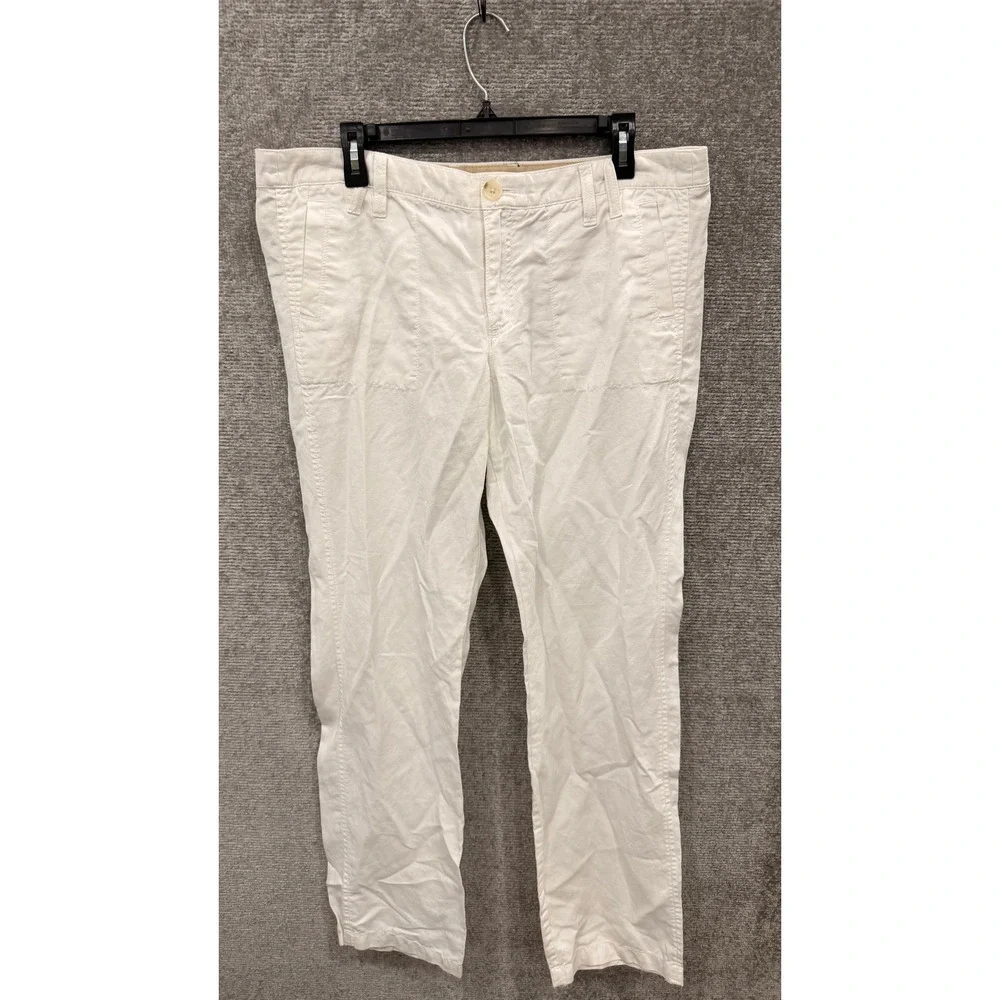Banana Republic Womens Pants 14 White Cotton Linen Blend Straight Leg Utility